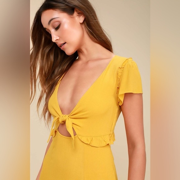 LULU’S Seaport Mustard Yellow Tie-Front Mini Dress - Picture 2 of 6